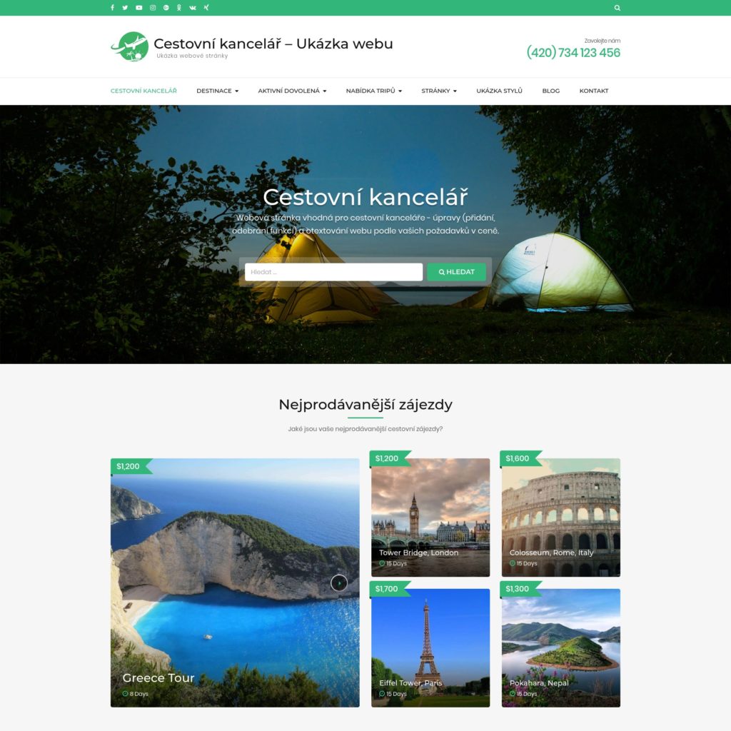 Cestovní kancelář - web pro cestovky