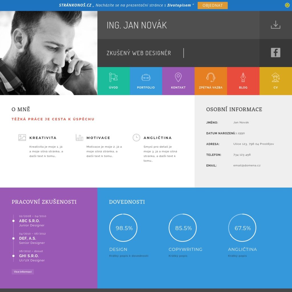 Životopis - Webová stranka s životopisem
